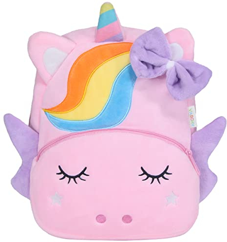VASCHY Kinderrucksack, klein, niedlich, Plüsch, Rucksack, Kleinkind, für Jungen und Mädchen, einzigartig, leichtes Patent, Kindergarten, A-Rainbow Einhorn, Taille unique, Pappe
