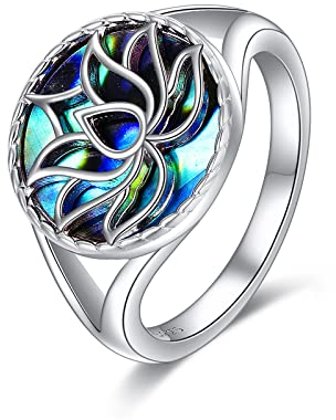 VONALA Lotus Flower Yoga Band Ring 925 Sterling Silber Ring mit Abalone Muschel, Anti Stress Anxiety Ring Größe 7 8 9