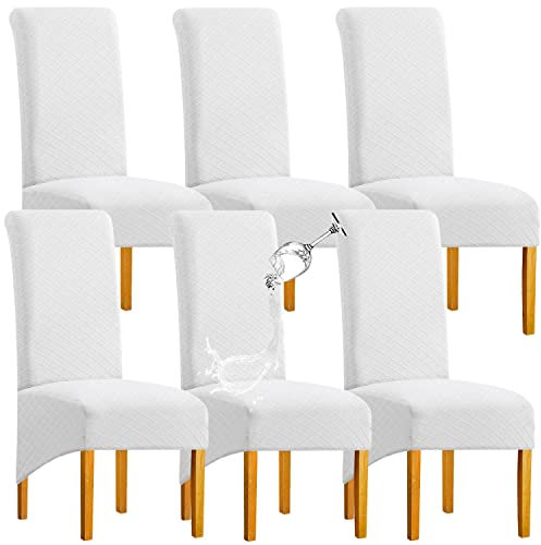 SHENGYIJING 1/2/4/6 PCS Diamond Lattice FStretch wasserdichte XL Stuhlhussen für Esszimmer, Spandex Large Dining Chair Husses High Back Jacquard Dining Chair Covers (Weiß,Set of 6)