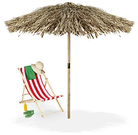 Relaxdays Hawaii Sonnenschirm Sombrilla Hawaiana, Artesanal, Playa, Madera Abeto/Palma, Resistente Intemperie, 250 x 238 cm, Marrón, Acero, XXL
