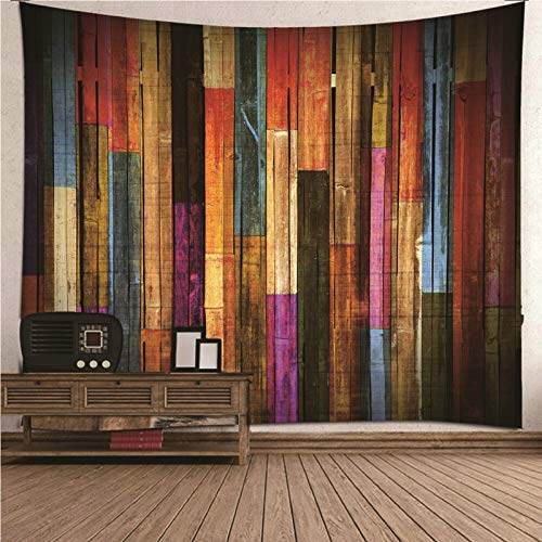 Banemi Teppich Outdoor, Outdoor Teppich Mehrfarbig Mehrfarbige Vintage Holzmaserung Polyester Wandteppich für Wohnzimmer Schlafzimmer 210x140CM