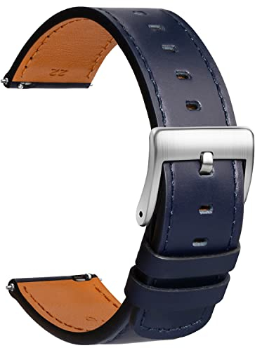 TStrap Leder Uhrenarmband 18mm - Weich Blau Quick Release Uhrenarmbänder Ersatz Schnellverschluss - Sport Uhrenarmband für Herren Damen - Smartwatches Armband Haspe Schließe - 19mm 20mm 21mm 22mm
