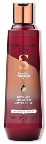 Sanctuary Spa Ruby Oud Huile de douche pour peaux sèches, sans huile minérale, sans cruauté envers les animaux et végétalienne, 250 ml, 1 pièce