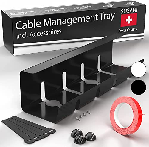 SUSANI Kabelkanal Schreibtisch – Kabelkanal Weiß [1er Set] Extra lang – 42x12x11 [cm]– Kabelmanagement Schreibtisch für Organisation und Ordnung am Arbeitsplatz–Inkl. Zubehör