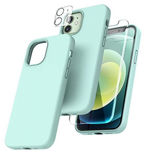 TOCOL Silicone for iPhone 12 Case 6.1-Inch, Liquid Silicone Multi-Color Slim Silky-Soft Touch Anti-Scratch Shockproof Protective Phone Cover, Mint Green