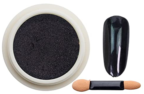 Iris Black Chrome Mirror Nail Powder, LILAH'S NAILS. Metallic Nail Art Pigment Powder Set, Shiny Nail Glitter Powder with Magic Mirror Effect for Nail Art Design Decoration.