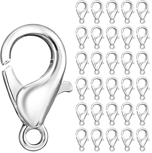 WLLHYF 100PCS Lobster Clasp, Silver Lobster Claw Clasps Lobster Clasp for Jewelry Making, DIY Necklace, Bracelet, Earring Accessories 12mm
