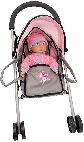 Dimian Bambolina: Doll Buggy Set - Includes 11.5 (29cm) Soft Doll & Carrier Cot, Kids Pretend Play, Ages 3+