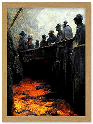 Doppelganger33 LTD Black Gold Coal Miners Pit Bank Artwork Framed Wall Art Print A4