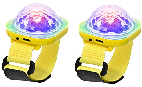 Lancoon 2 Pack Disco Ball Light, Wearable Mini Portable LED Lamp Night Strobe Watch Bracelet USB Charging Voice Controlled with Suction Cup for Kid Party Car Dancing DJ Club(Yellow)