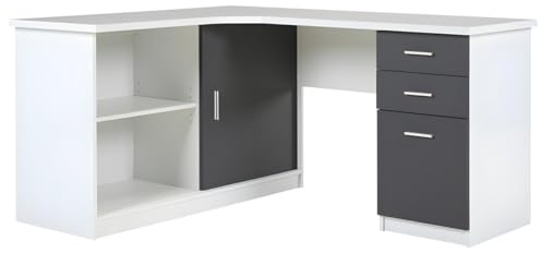 Vente-unique-Eckschreibtisch mit 2 Türen & 2 Schubladen - Weiß & Grau - NORWY