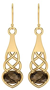 7X5MM Ovale Form Rauchquarz 925 Sterling Silber Keltischer Knoten Baumeln fallen lassen Ohrringe Damenschmuck (Gold-Vermeil)