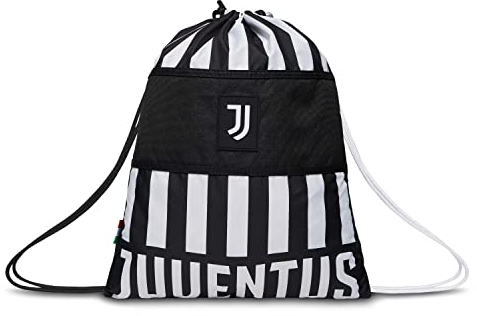 Seven Sacca Zaino Scuola FC Juventus, Bianco Nero, Glorious Win, Easy Bag con Chiusura Couilisse, Sacca Zaino Bambini Sport e Viaggio