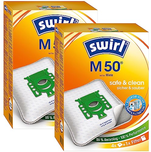 Set - 8 sacs d'aspirateur Original Swirl M50 - M 50 | Compatible avec Miele Compact C2 PowerLine, série Compact C2
