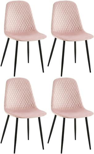 CLP Lot De 4 Chaises De Salle A Manger Giverny en Tissu Ou Velours I Dossier Matelassée Pieds en Metal I Charge Max.150 Kg, Couleur:Rose, Matériel:Velours