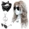 SKHAOVS 4 Pieces Rocker Wig Set 60/70/80s Disco Wig Costume Accessories Hippie Wig Hippie Costume Curly Wig Sunglasses Bandana Necklace Disco Costume for Theme Party Halloween Stage (White Brown)