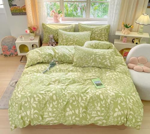 karever Grünes botanisches Tröster-Set, Doppelbett, Salbei, Blumenmuster, Baumwolle, für Damen und Mädchen, Matcha-Pflanzen-Steppdecke, Garten, böhmische Decke, rustikale Blattblüte, Bettdecke,