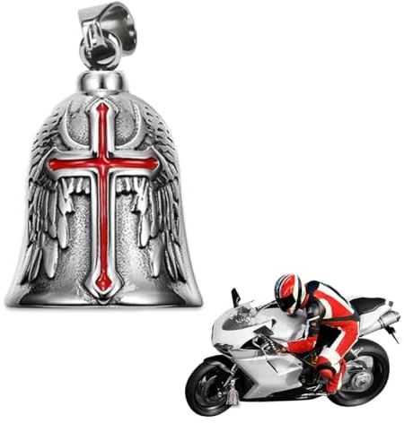 Biker Guardian Bell Motorrad Glöckchen, Rot ölig Fahrradglocke, Schutzglocke Engel Reitglocke, Motorradglocke Schlüsselanhänger mit Ring Zum Aufhängen, für Segne Den Frieden, Glücksbringer