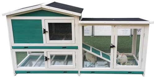 kaninchenstall hasenstall Extra groß Doppelt aus Holz Kaninchenstall, Draussen Meerschweinchenkäfig Hasenstall Hühnerstall Katzenhaus, Kleine Tiere Verstecktes Zuhause für Frettchen/Chinchilla/Igel (