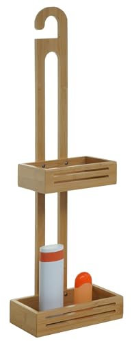 Mendler Duschablage HWC-M23, Duschregal Duschkorb Badezimmer Organizer, 2 Körbe Bambus 69x22x13cm