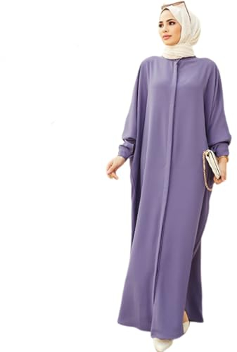 Muslimisches Kleid f?r Damen, Abaya Muslim Damen, Gebetskleidung f?r Frauen Kaftan Naher Osten Dubai T?rkei Arabische Islamische Kleidung Einteiliges Langarm Maxikleid Ramadan Party Robe Violett