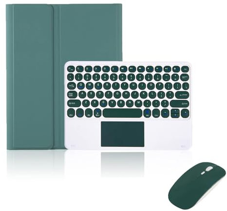 Custodia con Tastiera Touchpad e Wireless Mouse per iPad Pro 10,5/ iPad Air 3, Cover con QWERTY Rimovibile Bluetooth Keyboard e Portapenne per iPad 10,5 Pollici 2019/2017, Verde Scuro con Touchpad