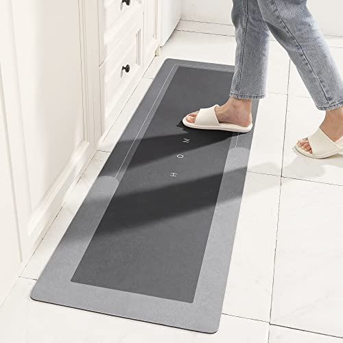 Küchenteppich 45x150cm, Küchenläufer Teppich, Super Saugfähige Bodenmatte, Rutschfeste Küchenteppiche, Wasserabsorbierende Und Schnell Trocknende Fußmatten (45 x 150 cm, Rechteckig Hellgrau)