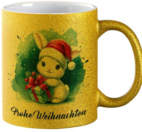 Huuraa Glitzer Kaffeetasse Süßer Hase Frohe Weihnachten Geschenk 330ml Gold Süßer Hase Geschenkidee