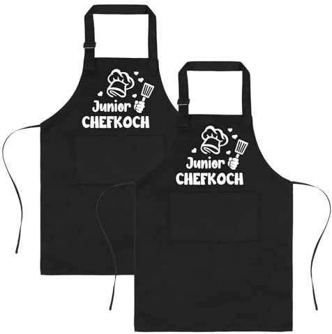 patinadrift Kinderschürze, 2 Stück Kochschürze Kinder Kinderschürze Jungen Mädchen lustig Kochschürze Schürze mit 2 Taschen, Geschenk zum Malen Kochen Backen Küche