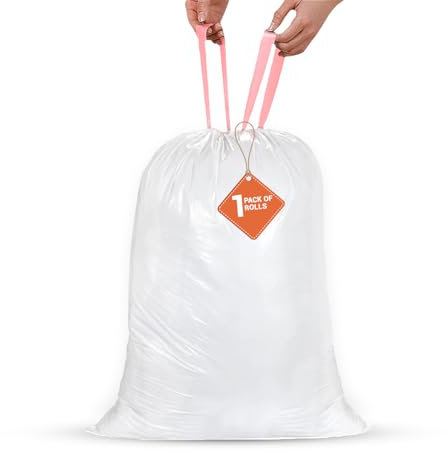 Sacs à cordon blancs 50 l, sacs poubelles de service moyen, sacs poubelle – 1 rouleau (20 sacs) – Fermeture à cordon – Calibre 80, 20 microns, capacité de poids 10 kg