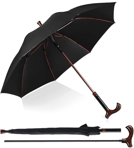 Parapluie Canne 2 en 1 Umbrella Marche Bâton avec Pieds antidérapant Personnes-âgées Cadeaux - pour Hommes et Femmes, Parapluie de Marche pour l'extérieur (Noir.)