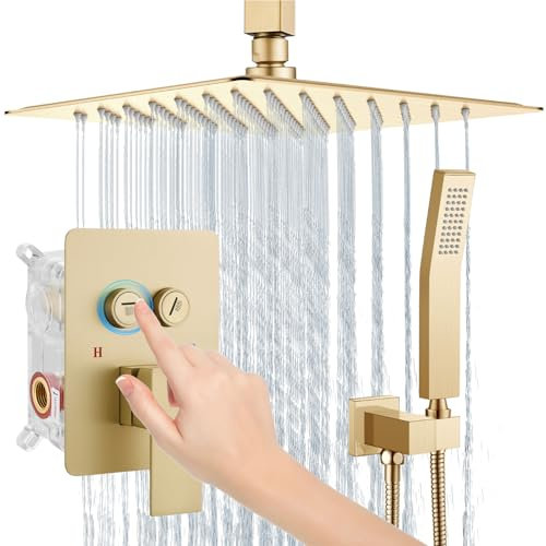 Aolemi Système de douche à montage au plafond, pommeau de douche à effet pluie de 30,5 cm avec pulvérisateur à main, ensemble de robinet de douche haute pression et garniture de douche inclus pour