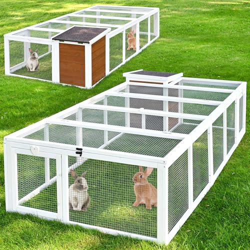 zooprinz brandneues Freilaufgehege mit Stall für draußen – ideal für Kleintiere – Besonders stabiler und großer Holzrahmen mit Kaninchenstall – Freilauf mit natürlicher Farbe lasiert – Hasenstall (XL)