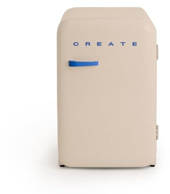CREATE / RETRO FRIDGE 83.5 COBALT/Kühlschrank in Sand, Griff Kobaltblau / 98W, niedriger Verbrauch, 2 Ablagen, Temperaturregler, Flaschenhalter, 56x54x84cm