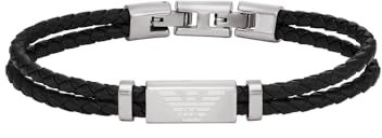 Emporio Armani Herren-Edelstahlarmband mit Karabiner-, Schieber- oder Magnetverschluss, Glänzendes Schwarz