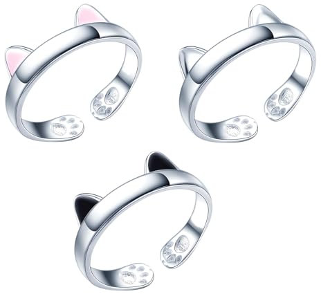 DHWEKU 3 Stück JewelryPalace Ring Süße Katzenpfote Offen Verstellbarer Ring 925 Silber,Katze Pfotenabdruck Silberringe Damen 925 Ringe Frauen, Damenring Sterlingsilber Finger Mädchen, Geschenk Schmuck