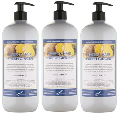 Body & Hair Fresh Ingwer 1 Liter - 3er Set - mit Gratis Pumpe - 2 in 1 für Körper und Haar