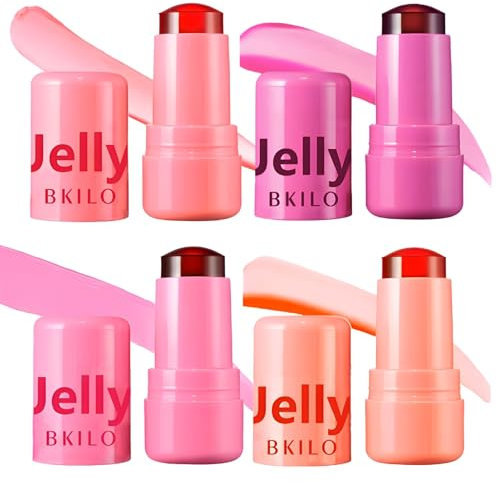 4 Stück Jelly Blush, Blush Stick, Rouge Stick Set, All In One Stick Blush Rouge, für Augen Wange und Lippen, Water Jelly Tint Stick, Leicht, Atmungsaktiv, Make-Up-Set Für Mädchen Frauen