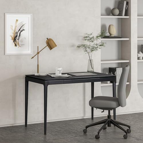NTC Mingle Modern Wooden Rectangle Desk Table with Hidden Drawer – Waterproof & Heat Resistant, Burnt Black