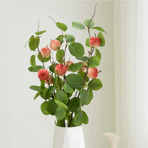 3pcs 27.5inch Artificial Apples Branches for Vase Realistic Fruit Bouquet Apple Stems with Faux Apples Tree Branch for Kitchen Decoration Home Wedding Party Shop Office Garden Decor DIY Floral Crafts