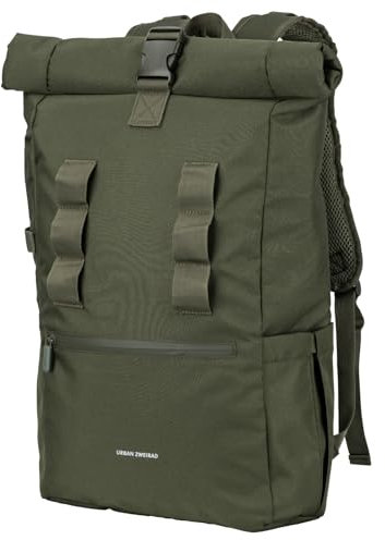 URBAN ZWEIRAD - Nachhaltiger Rolltop Rucksack Schwarz aus PET-Flaschen - Wasserabweisender Rolltop Rucksack Damen & Herren - Rollrucksack perfekt für Arbeit, Reisen, Sport & Alltag (grün)