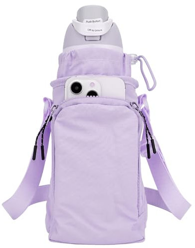 Linkidea Water Bottle Carrier with Strap Compatible with Owala FreeSip 24oz/32oz, IRON FLASK Wide Mouth 32oz, Waterbottle Sling Bag Holder, Shoulder Strap with Phone Pocket (Purple)