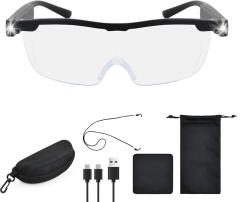 Gafas Lupa 180%, Gafas de Lupa con Luz, Manos Libres Lupa Gafas de Cabeza, Anti luz Azul USB Recargable para Aficiones, Lectura, Artesanía