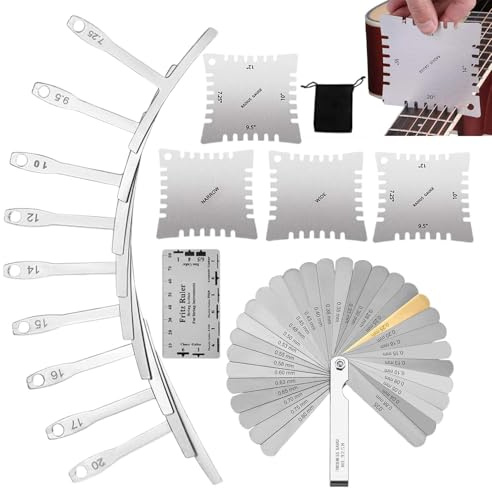 Gitarrenradiuslehre – Edelstahl-Gitarren-Setup-Werkzeuge, Saiten-Lineal, vielseitiges Gitarrenbauer-Setup-Set, Messwerkzeuge für Musiker, Gitarristen