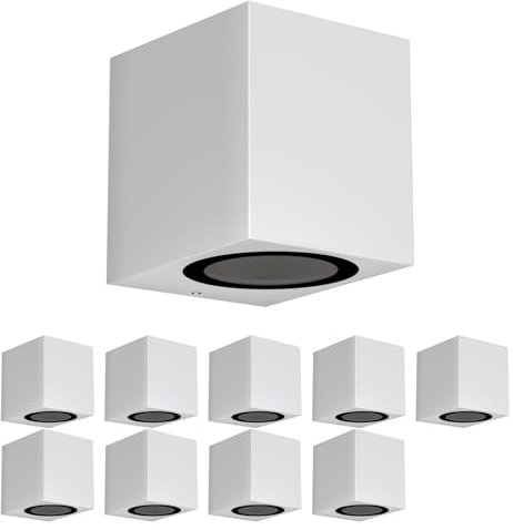 ledscom.de 10 Stück Wandleuchte ALSE für außen, IP54, Downlight, weiß matt, eckig, 1x GU10 max. 35W