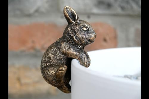 House Plant Pot Animal Hanger, Small Aged Gold Rabbit Plant Pot Hanger, Pot Accessory, Hanging Rabbit Ornament Decoration, Gardeners Gift, Houseplant Gift