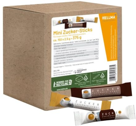 Hellma Mini Zuckersticks 150 x 2,5g Portionszucker, im nachhaltigen Karton