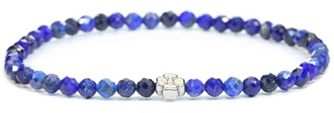 LAKADA Echtes Edelstein Armband mit facettierten 4mm Perlen und Edelstahlblüte Heilstein Schutzstein Edelsteinarmband Glücksbringer Talisman Geschenk
