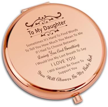 GiftGem Daughter Gift - Birthday Gifts for Daughter, 18th Bithday Gifts for Girls, Cute Compact Pocket Mirror, Inspirational Gift for Daughter, Perfect Happy Birthday Daughter Present