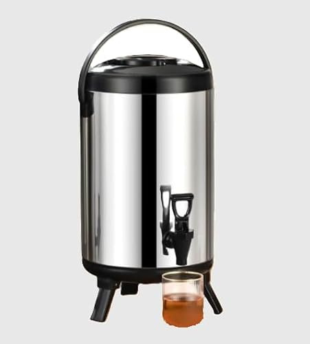 WLLWMYLY Tea dispenser, 6L/8L/10L/12L Ltea urn, Stainless Steel Insulatedtea dispenser, Milk tea buckets with lids and taps, Holds coffee, tea, hot drinks, milk, soup, hot chocolate, (Black, 8L)